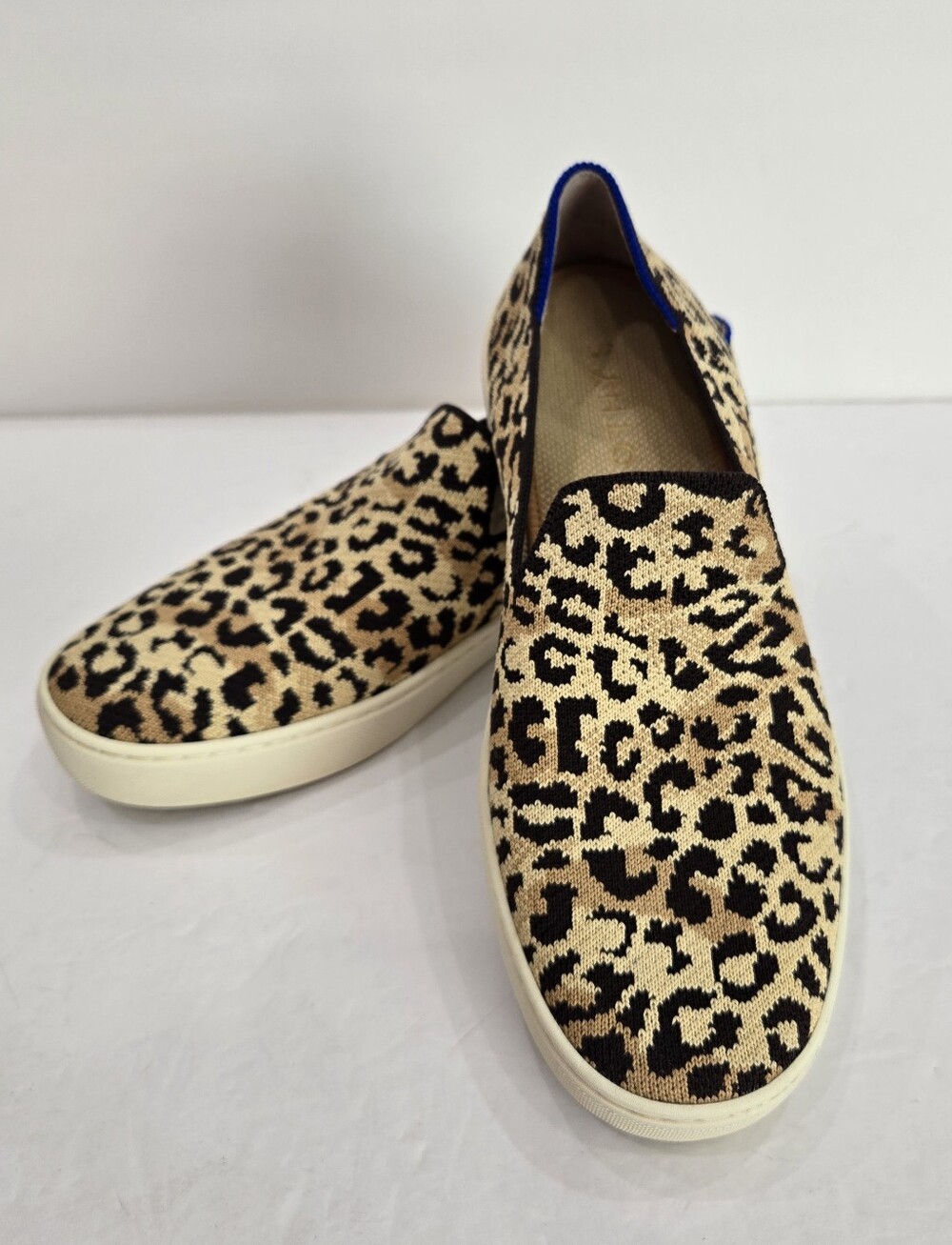 ROTHY'S womens 9.5 Leopard Print Knit Slip On Flat Comfort Sneakers